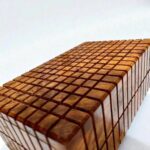 Handcrafted Thuya wood box with intricate grid pattern, ideal for jewelry or keepsakes. Secret Wooden Box with Hidden.